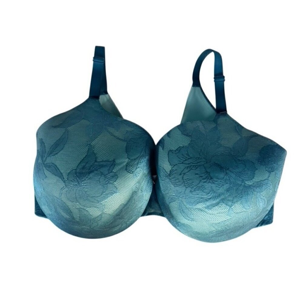 Cacique Teal Lace Overlay Teal Lightly Lined Full Coverage Bra Women's Sz 42F